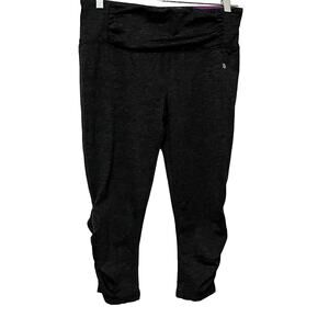 TANGERINE HI-RISE CROP LEGGINGS, WOMENS, M, HEATHER GREY, PURPLE TRIM, ANKLE ZIP